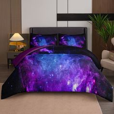 PRICES MAY VARY. 【Material】The awesome home decor bedding set is made of microfiber polyester which is soft, natural, breathable, machine Washable. 【Features】Super soft and light, comfortable and soft, without hurting the skin. Unique purple galaxy printing design, super good gift for anime lovers, anime theme cosplay design, anti-wrinkle, a must for fans! It can also be an ideal birthday gift or Christmas gift for your children, friends, lovers, and family! 【Unique Pattern】This decorative inclu Purple Comforter Set, Girls Comforter Sets, Girls Twin Bed, Galaxy Bedding, Full Size Comforter Sets, Girl Comforters, Purple Comforter, Purple Bedding Sets, Full Size Comforter