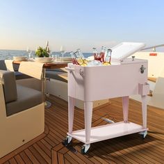 a cooler on the deck of a boat