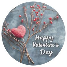 a valentine's day card with a red heart on top of branches and berries