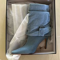 Size 7.5 Azalea Wang Denim Boots. Brand New. Azalea Wang, Denim Boots, Modern Shoes, Shoes Brand, Bootie Boots, Ankle Boots, Color Blue, Size 7, Branding