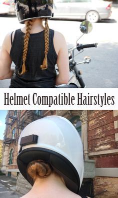 Biker Girl Hairstyles Helmet Hair, Hairstyle For Helmet For Women, Braids For Motorcycle Riding, Motorbike Hairstyles Long Hair, Hair Ideas For Motorcycle Riding, Bike Riding Hairstyles, Hair Styles For Motorcycle Helmet, Motorbike Hairstyles, Women Motorcycle Hair Ideas