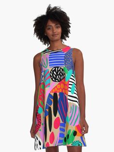 Multicolor A-line Midi Summer Dress, Multicolor Print Sleeveless Midi Sundress, Sleeveless Multicolor Sundress Midi Dress, Summer Multicolor A-line Mini Dress, Multicolor A-line Summer Midi Dress, Multicolor A-line Sleeveless Summer Dress, Spring Abstract Print A-line Midi Dress, Sleeveless Mini Dress With Abstract Print For Spring, Summer A-line Midi Dress With Abstract Print