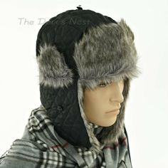 URBAN PIPELINE "Black" Men's Quilted Solid Black Trapper Hat with Black & Gray Faux Fur Trim New with Tags! Size: ONE SIZE Color: "Black", Solid black with mixed black and gray faux fur. Men's Urban Pipeline cold weather trapper hat or winter cap. (enlarge photos to see details) Solid black quilted fabric. Mixed shades of black and gray faux fur on front and inside flaps. All hardware in antiqued (intentional aged design) gold tone. Black chin strap with two snap closures. Small ear flaps can be Adjustable Cap With Plush Lining, Black Windproof Hat With Short Brim, Black Windproof Short Brim Hat, Adjustable Cap With Faux Fur Lining, Black Hats With Plush Lining For Cold Weather, Black Hat With Ear Flaps For Fall, Adjustable Faux Fur Lined Hat With Ear Flaps, Black Windproof Brimmed Hats, Black Hats With Plush Lining And Ear Flaps