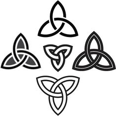 four different types of celtic symbols in black and white, including an intertwined design