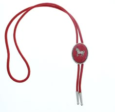 "Western Bolo, pony, Charm,   Tie,  Western Bolo Tie, Faux turquoise Antique Silver, 36\" cord in red  Made in USA  each 36\" cord in  red handmade jewelry"