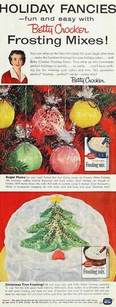 an advertisement for frosting mixes with christmas tree