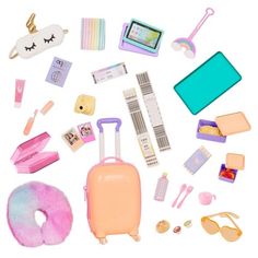 there are many items that can be found in this doll's bag or suitcase