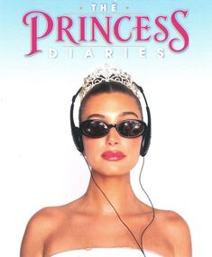 a woman wearing sunglasses and headphones in front of a poster for the princess diaries