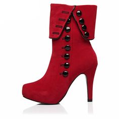 RMBZ Women's Fashion Button-Up High Heels Ankle Boots Sepatu Platform, Ankle Boots Platform, Hak Tinggi, Red Ankle Boots, Basic Boots, High Heels Boots, Hot Boots, Women Ankle Boots, Boots Platform