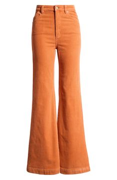 Rock a retro vibe in stretch-kissed corduroy pants fashioned with fabulously flared legs. Zip fly with button closure Five-pocket style 99% cotton, 1% elastane Machine wash, line dry Imported Burnt Orangw Pants, Chic Fall Cotton Flares, Chic Cotton Flares For Fall, Casual Corduroy Flare Jeans, Mid-rise Cotton Flares For Fall, Spring Flared Corduroy Bottoms, Spring Flare Corduroy Bottoms, Flare Corduroy Bottoms For Spring, Flared Corduroy Bottoms For Spring