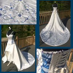 the dress is made from white and blue fabric