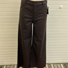 Chocolate Brown -Wide Leg -Ankle 26” -High Rise -Faux Leather Kut From The Kloth Leather Pants, The Meg, Plaid Pants Women, Tan Trousers, 25 Questions, Chambray Pants, Wide Leg Crop Pants, Fall Yall, Striped Wide Leg Pants