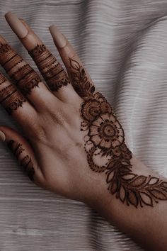 a woman's hand with henna tattoos on it