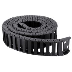 a pair of black plastic conveyor belts with holes on each side and two rows at the end