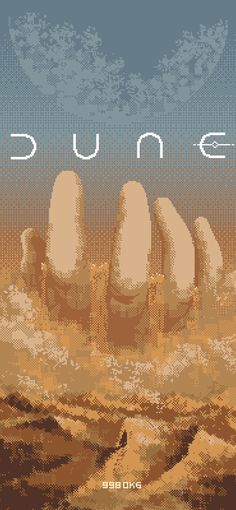 a poster with the words dune on it and two hands reaching out to each other