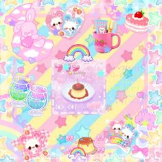 an image of a wallpaper with many items in the shape of animals and rainbows