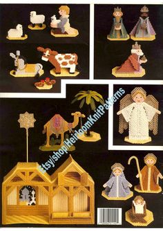 the crochet pattern for christmas nativitys is shown in four different styles