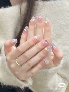 Korean Summer Nails, Nail Design Gold, Shiny Nails Designs, Elegant Touch Nails, Ideas Para Uñas, Retro Nails, Asian Nails, Cute Simple Nails