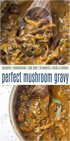 two pictures showing different types of mushroom gravy