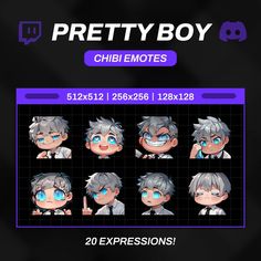 the character sheet for pretty boy chibi emotes