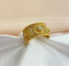 18K Yellow Gold Ring | Byzantine Style Ring | Handmade Gold Ring | Diamond Stones Ring | Anniversary Ring | Gift for her | Mother's Day Gift  ✪ With the ring you will receive an official gemological certificate! RING DETAILS:  Material:18k yellow gold Weight: 8.8 gr Stones: Brilliant cut diamonds ♦ Payment Options Available  ♦ Free Shipping Via FedEx ♦ All pieces come in gift box  ♦ All our jewelry comes with a certificate 💖Welcome To Our Shop , Great To Know You All Here  Discover the finest h Byzantine Gold, Gold Ring Diamond, Handmade Gold Ring, 18k Yellow Gold Ring, Handmade Gold, Ring Diamond, Yellow Gold Ring, Gold Diamond Rings, Anniversary Ring