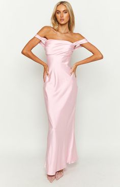 Light Pink Satin Off-Shoulder Bridesmaid Dress Light Formal Dress, Pink Silk Off The Shoulder Dress, Dainty Formal Dress, Pink Prom Dresses Simple, Light Pink Maxi Dress Formal, Light Pink Satin Prom Dress, Satin Pink Prom Dress, Light Pink Silk Prom Dress, Light Blush Bridesmaid Dresses