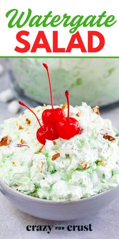 Light, fluffy, and a holiday favorite! This Watergate Salad comes together in under 5 minutes with pistachio pudding, pineapple, marshmallows, and cool whip. Perfect for Christmas side dish recipes! Fridge Desserts, Fruity Cakes, Fluff Salads, Pistachio Dessert Pudding, Beautiful Salads, Pistachio Fluff, Fluff Salad Recipes, Jello Salads, Watergate Salad