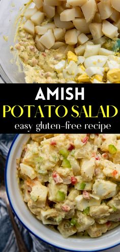 potato salad in a bowl with text overlay