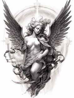 an artistic drawing of a woman with wings