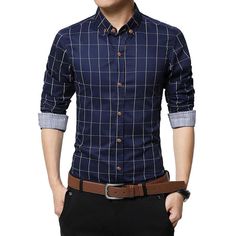 Description: Whether you are preparing for work, or you are preparing for your favorite social gathering after work, this is an excellent business casual dress shirt to own and to wear. You can wear this dress shirt by itself, or you can layer it with your favorite blazer jacket for a coordinating business casual look. Also, an excellent choice as a gift to your loved ones to enjoy.Details: LANGBEEYAR Men's Fashion Premium Quality Business Casual Fashion 3/4 Long Sleeves Plaid Dress Shirt. Depar Mens Business Casual, Long Sleeve Plaid Dress, Kemeja Lelaki, Mens Fashion Business Casual, Business Casual Shirts, Shirt Casual Style, Fashion Business Casual, Plaid Dress Shirt, Dress Shirt Sleeves