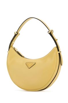 Pastel Yellow Leather Arquã¨ Handbag from Prada Baguette Bag With Gold-tone Hardware For Shopping, Luxury Baguette Shoulder Bag With Detachable Handle, Luxury Baguette-shaped Shopping Bags, Luxury Baguette Shopping Bags, Prada Mini, Prada Crossbody, Prada Handbags, Prada Crossbody Bag, Yellow Leather