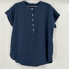 Top Seller for Quince Navy Blue Organic Cotton Gauze Roll Sleeve Shirt sz M Womens Short Sleeve, Women's Tops Affordable Blue Cotton Tops, Cheap Indigo Short Sleeve Tops, Cheap Light Indigo Tops With Button Closure, Affordable Navy Summer Shirt, Cheap Navy Shirt For Women, Cheap Blue Relaxed Fit Short Sleeve Shirt, Cheap Moisture-wicking Short Sleeve Shirt, Cheap Indigo Short-sleeve Tops, Affordable Cotton Shirt For Graduation