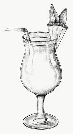 a drawing of a drink in a glass with a straw sticking out of the top