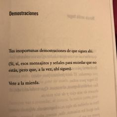 an open book with some writing on it's page and the words in spanish