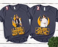 Han Solo Princess Leia Shirt, Couple T-Shirt, Wedding Shirt, Family Couples Matching Shirt, Family Honeymoon Shirt BXMX07 👉Adult Unisex T-Shirt brand is BELLA + CANVAS - 100% Airlume combed and ringspun cotton (fiber content may vary for different colors) - Light fabric (4.2 oz/yd² (142 g/m - Retail fit - Tear away the label - Runs true to size 👉Youth T-Shirt brand is GILDAN - 100% Cotton (fiber content may vary for different colors) - Light fabric (5.3 oz/yd² (180 g/m - Classic fit - Tear away the label - Runs true to size 👉Infant/Toddler/Bodysuit brand is RABBIT SKINS - 100% Combed ringspun cotton (fiber content may vary for different colors) - Light fabric (4.5 oz/yd² (153 g/m - Tear away the label 👉Unisex Jersey Tank brand is BELLA + CANVAS - Extra Light fabric (3.8 oz/yd² (110 g/m Princess Leia Shirt, Wedding Shirt, Honeymoon Shirts, Matching Couple Shirts, Hans Solo, Our Youth, Wedding Shirts, Han Solo, Family Reunions