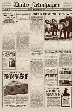 an old newspaper with many different items on it