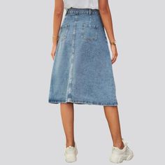 Introducing our must-have for the 2024 Summer Collection the high-waist a-line jean skirt! With its vintage light-wash and knee-length design, this skirt is the epitome of street style for ladies. Its buttoned closure adds a touch of elegance and ensures a perfect fit, making it a versatile addition to your wardrobe.Distinctive Features Street Style: This a-line jean skirt is the perfect representation of street style, making it a must-have for fashion-forward ladies. A-Line Design: The a-line silhouette of this skirt flatters all body types, making it a universally flattering and stylish choice. Vintage Vibes: The light-wash and knee-length design of this skirt give off a vintage vibe, perfect for adding a touch of nostalgia to your look. High-Waist Fit: The high-waist fit of this skirt n Spring Knee-length Lined Denim Skirt, Lined Knee-length Denim Skirt, Relaxed Knee-length Denim Skirt With Pockets, Knee-length Denim Blue Relaxed Skirt, Blue Denim Skirt With Lining, Short Length, Lined Jeans, Jean Skirt, Above Knee, Vintage Lighting