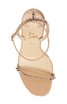 Gleaming cone studs spike the slim leather straps of this Italian-crafted sandal for a look that's barely there but boldly edgy. Christian Louboutin's signature red sole ups the impact. Style Name:Christian Louboutin So Me Studded Sandal (Women). Style Number: 6186992. Designer Spiked Sandals For Formal Occasions, Formal Sandals With Spikes And Ankle Strap, Designer Formal Sandals With Spikes, Designer High Heel Sandals With Spikes, Designer Evening Sandals With Spikes, Leather Sandals With Spikes And Open Heel, Luxury Sandals With Spikes And Open Heel, Formal Leather Sandals With Spikes, Luxury Open Heel Sandals With Spikes