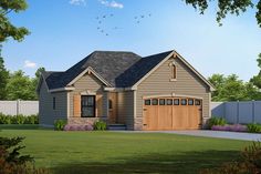 this is a computer rendering of the front elevation of these houseplans and garage plans