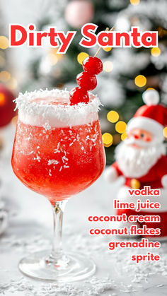 Dirty Santa Recipe Dirty Santa Cocktail, Dirty Santa Drink, Christmas Cocktails Vodka, Santa Recipes, Christmas Vodka, Cocktail Cards, Vodka Lime, Best Cocktail Recipes, Festive Cocktails