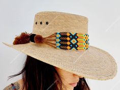 I love Mexico celebrates the native crafts of Mexico and the artists that produce them, enabling them and their communities to get recognized for their talented work and achieve economic stability for their families. This listing is for one piece of this beautiful handmade multi colored hat bands. They are prefect to add to your closet for your favorite dress, hat or even a shoulder bag as a lovely strap in multi colors. When purchasing please select the style you like referring to the picture w Natural Woven Hat Bands For Rodeo, Western Handwoven Natural Hat Bands, Handwoven Natural Western Hat Bands, Artisan Straw Hat With Adjustable Curved Brim, Artisan Straw Hat With Curved Brim And Adjustable Fit, Adjustable Handwoven Natural Color Hat Bands, Adjustable Handwoven Natural Hat Band, Handwoven Hat Bands For Rodeo With Flat Brim, Brown Adjustable Hat For Festivals