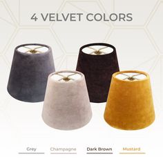 four velvet lampshades in different colors and sizes, with the text 4 velvet colors