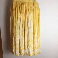 Maxi Length Skirt. Beautiful Sun Glow Color With Bohemian Pattern. Waist 20” In Waist To Hem 34” Yellow Summer Maxi Skirt With Elastic Waistband, Yellow Relaxed Skirt Bottoms With Elastic Waistband, Yellow Skirted Bottoms With Elastic Waistband, Yellow Skirt With Elastic Waistband, Yellow Summer Beach Skirt, Yellow Cotton Flowy Maxi Skirt, Yellow Flowy Cotton Maxi Skirt, Yellow Beach Skirt For Summer, Yellow Cotton Maxi Skirt For Spring