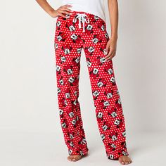 Get cozy for bedtime with this fun pair of Minnie Mouse printed pajama pants for women and juniors from the Disney collection. Made from soft warm microfleece, this pair has an adjustable waist with an elastic-drawstring closure. Wear them with a pajama top or t-shirt. Features: Adjustable WaistCharacter: Minnie MouseClosure Type: Full Elastic, DrawstringApparel Length: 41 InchesFiber Content: 100% PolyesterFabric Description: MicrofleeceInseam: 31 InCare: Machine Wash, Tumble DryCountry of Orig Cute Pj Pants, Printed Pajama, Womens Pajamas Pants, Mouse Print, Pj Pants, Print Pajamas, Pajama Top, Pants Color, Getting Cozy