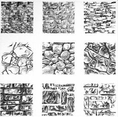 six different types of brick wall drawings