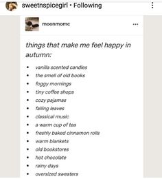 an image of a twitter post with the caption'things that make me feel happy in autumn '