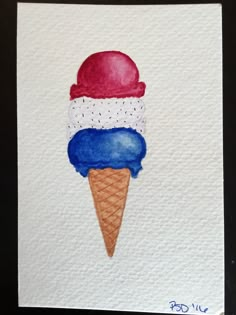 an ice cream cone painted on white paper