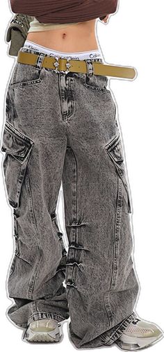 Casual Baggy Distressed Cargo Pants, Casual Gray Washed Jeans, Baggy Grunge Gray Bottoms, Baggy Gray Grunge Bottoms, Gray Grunge Cotton Pants, Gray Cotton Grunge Pants, Casual Gray Cargo Jeans, Baggy Gray Denim Cargo Jeans, Casual Distressed Cargo Pants For Spring