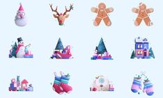 christmas icons are displayed on a blue background