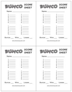 the printable bunco score sheet is shown